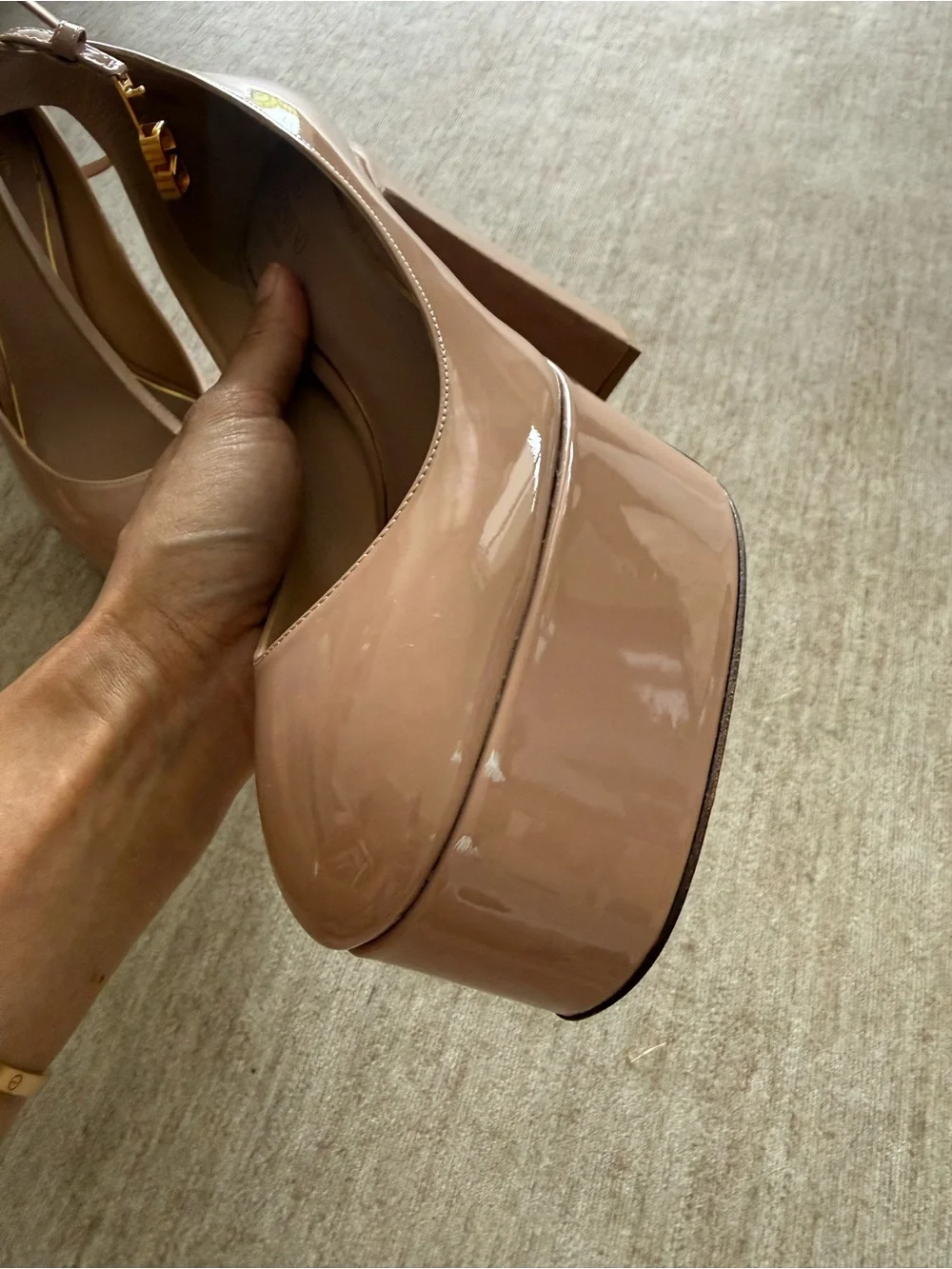 Valentino Tan-Go Patent Nude Platform Pumps - Size 9